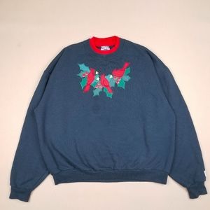 VTG 90's 00's Cute Birds Embroidered Black Crewnec